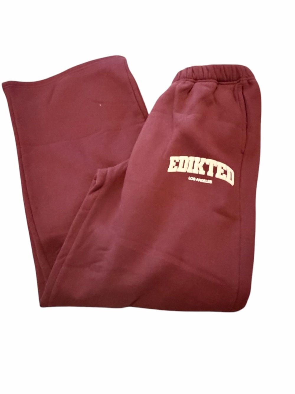 Edikted Los Angeles Wide Leg Sweatpants Maroon Pink Logo M NWOT
